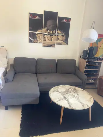 Grey L-shaped Sofa with Storage Chaise - Good Condition