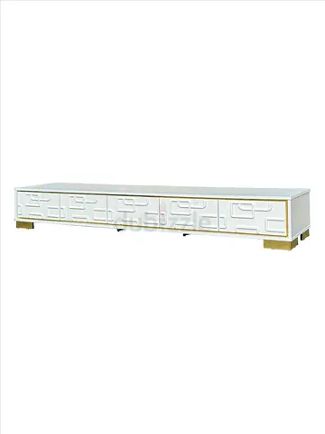 Low White TV Console / Entertainment Unit with Decorative Front Panels