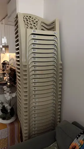 Stack of 20+ Beige Plastic Stackable Chairs - Brand new Condition - Just 3 months old