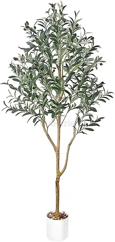 3352 - Artificial Olive Tree with Elegant White Pot, Realistic Faux Plant for Indoor/Outdoor Use