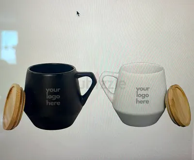 Set of 2 Ceramic Mugs with Bamboo Lids (Black & White)