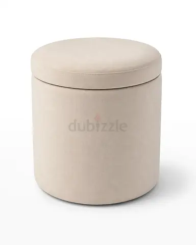 White/Beige Round Upholstered Ottoman with Storage