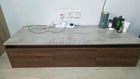 Wall-mounted floating TV console / media cabinet - wood finish
