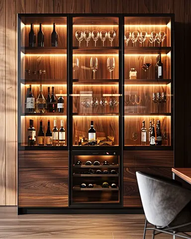 Modern Wooden Display Cabinet with Built-in Wine Cooler
