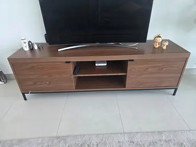 Modern Walnut Finish Entertainment Center TV Unit