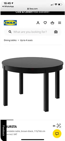 IKEA BJURSTA extendable round dining table - dark brown, 115/166 cm