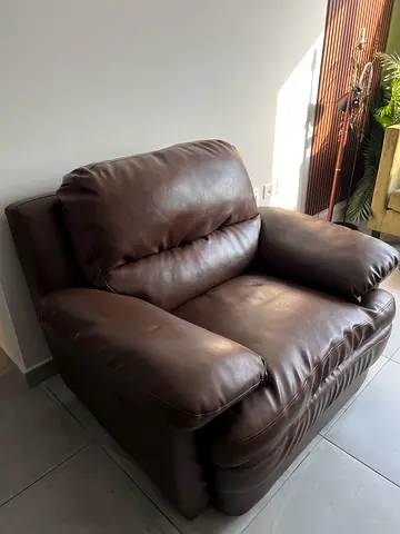 Large Brown Leather Armchair — Comfortable, Good Condition