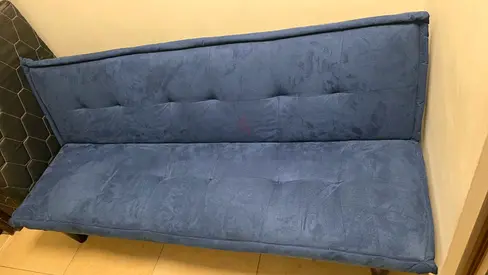 Blue Tufted Fabric Futon Sofa Bed