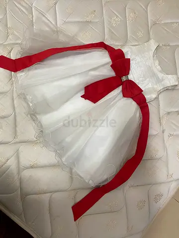 White and Red Girls' Party Dress with Bow - Size Unknown
