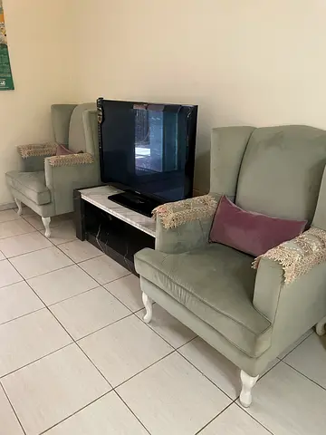 Mint green upholstered 2-seater sofa and armchair set with cushions