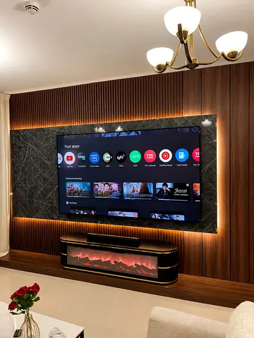 Custom TV Wall Design & TV Cabinet – Modern Wall Panel Installation
