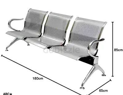 3-Seater Stainless Steel Waiting Room Bench - Perforated Seats, 180cm
