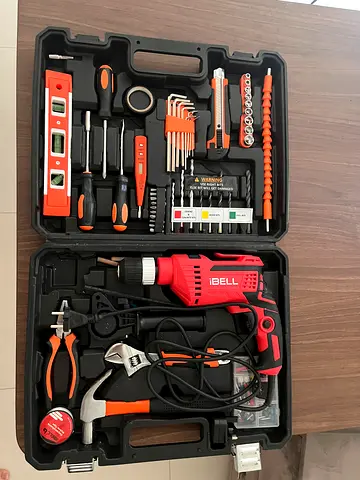 Electric Drill and 60-Piece Hand Tool Set in Carry Case