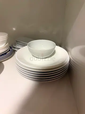 Set of white ceramic plates and bowls - used, good condition