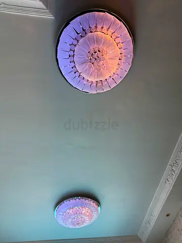 Pair of Decorative Round Ceiling Chandeliers, Soft LED Glow, Big 100cm Dia, Heavy crystal material