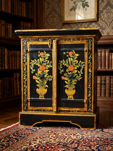Hand-Painted Vintage Wooden Cabinet / Bedside Cupboard