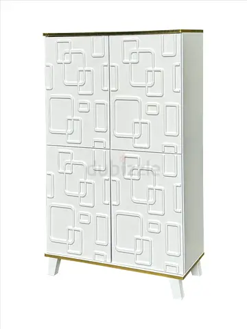 White Patterned Tall Storage Cabinet / Wardrobe - Modern Design