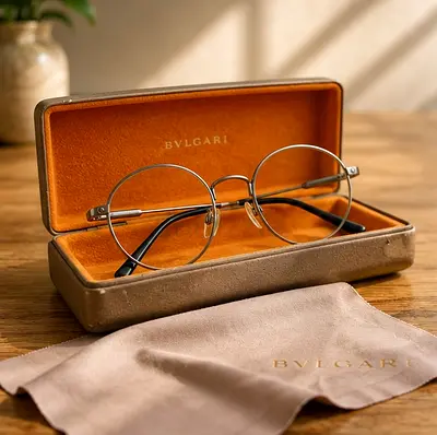 Bvlgari Round Metal Prescription Glasses with Case