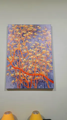 Abstract Tree Branches Canvas Painting - Orange and Blue Wall Art
