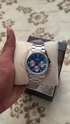 Casio stainless steel chronograph men's watch with blue dial
