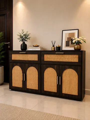 Rattan console cabinet