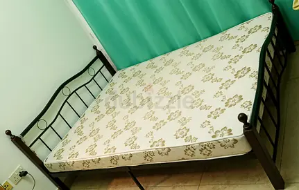 Metal Double Bed Frame with Mattress - Good Condition