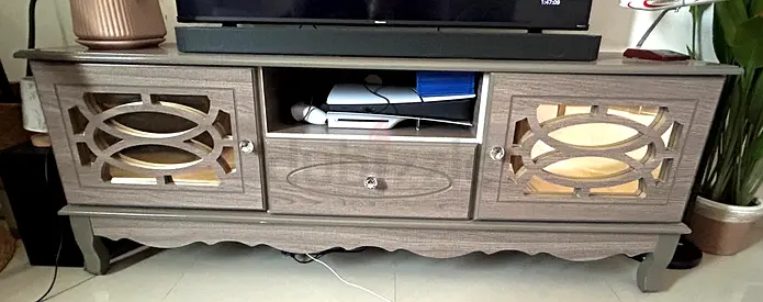 Wooden TV Unit/Entertainment Center with Decorative Doors - Light Grey