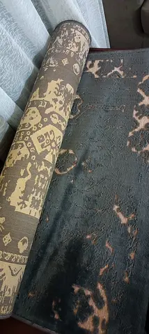 Used Modern Abstract Large Area Rug - Dark Grey with Beige Accents