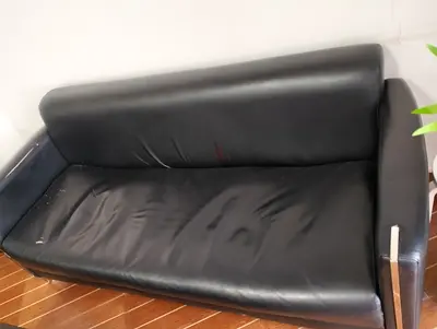 Black 2-Seater Leather Sofa — Good Condition