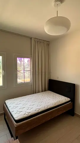 Single wooden bed frame with mattress and upholstered headboard + desk - good condition