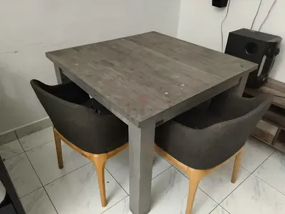 Solid Wood Square Dining Table with 4 Chairs - Grey Finish
