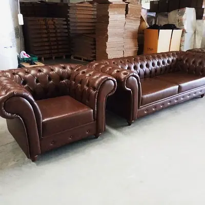 Customised Classic Brown Chesterfield Sofa Set