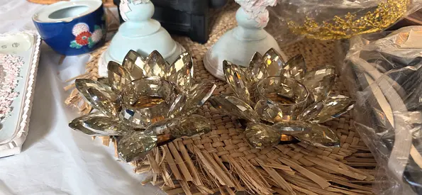 Pair of Crystal Lotus Tealight Holders