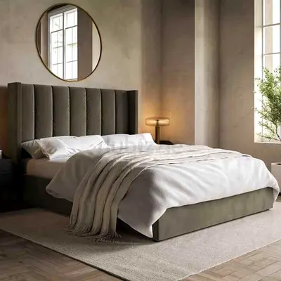 Modern Upholstered Bed with Vertical Tufted Headboard