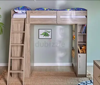 Loft bed with Wooden Computer Desk with Shelves — excellent condition