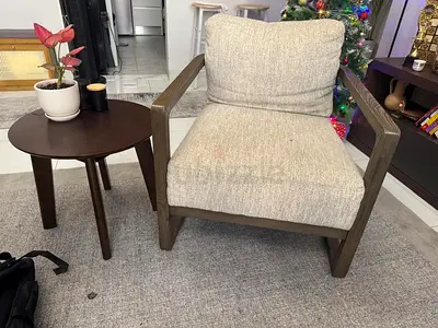 Solid Wood Frame Accent Chair with Cushions - Light Grey