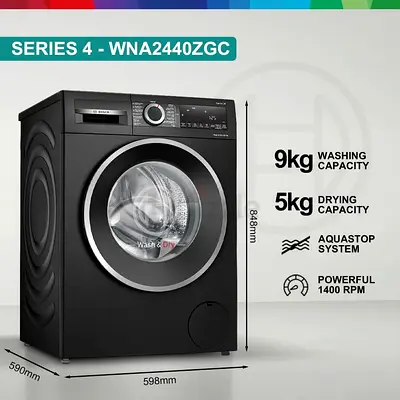 Premium BOSCH Series 4 Model Washer 9 kg Dryer 5 kg Combo 2 in 1 Black