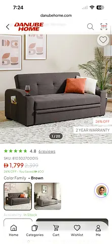 Danube Home Fabric Sofa Bed excellent condition