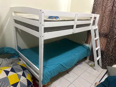 White Wooden Bunk Bed with Ladder