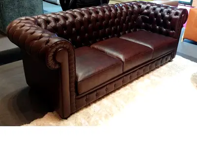 Customised brand new Classic Brown Leather Chesterfield 3-Seater Sofa