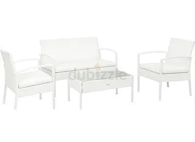 White 4-piece Outdoor Patio Sofa Set with Coffee Table