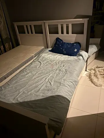 One bed Kids single bed frame with mattress - white wooden 80 cm X 200 with mattress , with storage