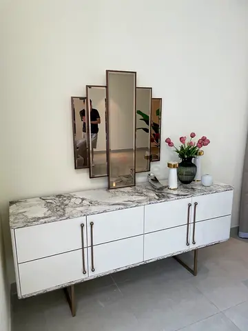 Modern Marble-Top Sideboard / Console with Mirror