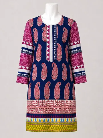 Navy Paisley Print Kurta