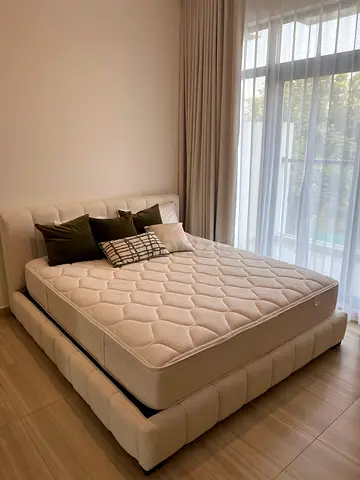 Queen Size Bed with Mattress - Light Beige, Good Condition