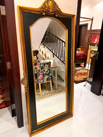 Elegant Large Ornate Full-Length Wall Mirror with Black & Gold Frame