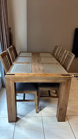 Rustic Solid Wood Dining Table with 6 Chairs
