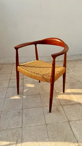 Mid-century Danish-style Solid Wood Chair with Woven Seat