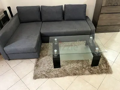 Ikea Friheten Corner L-shape Sofa Bed - Good condition, with free Glass Coffee Table.