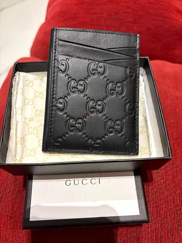 Gucci Black Embossed Leather Card Holder / Wallet